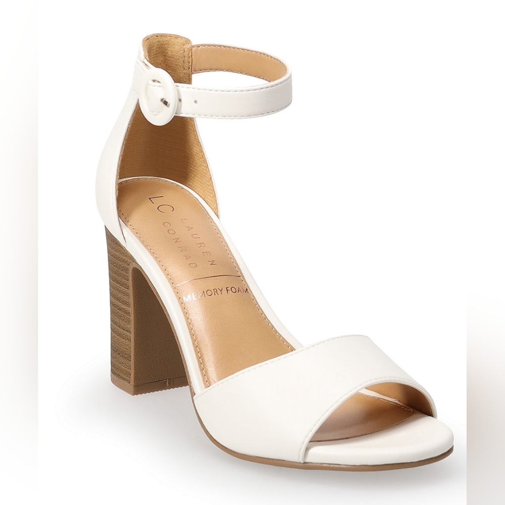 LC Lauren Conrad Amber Women's White Block Heel Dress Sandals  Size 9  NWT